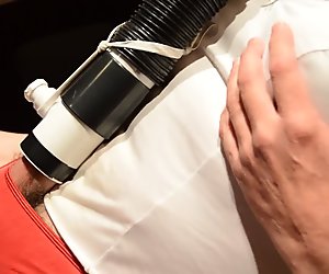 Vacuum Pulsing Orgasm in Satin Teddy and Red Panies