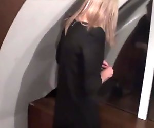 blonde in stockings fucked in the toilet