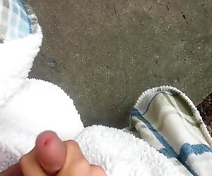 Teen Shooting Huge load in public woods -Part 1