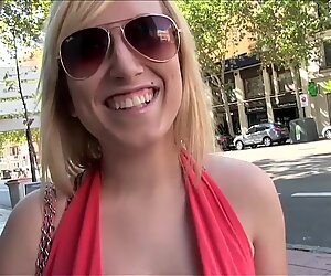 Busty blonde Latina babe picked up and fucked in hotel