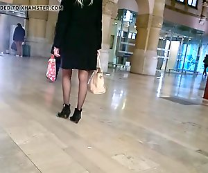 Slow motion Nice woman with pantyhose walking
