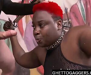 dark-hued bbw in a throating puke festival