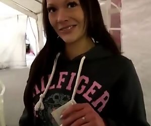 Nasty chick flashes and fucked for cash