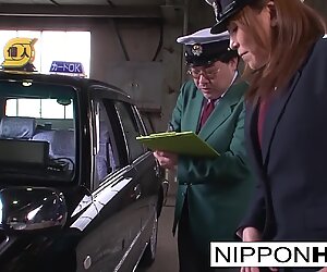 Sexy Japanese driver gives her boss a blowjob