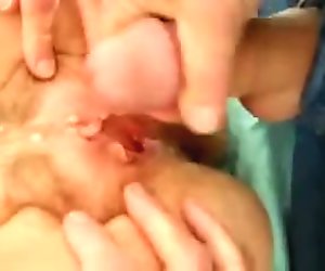 Wife spreading her gaping pothole for cum