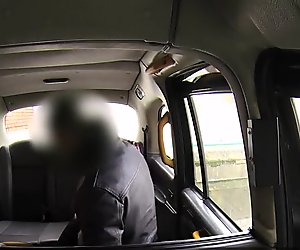 Slim amateur in pantyhose fucks in cab