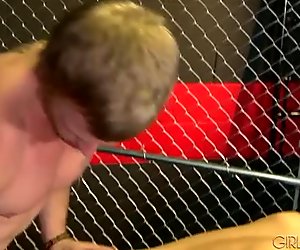 Blond beefcake boy doggy hammers busty black haired hooker hard