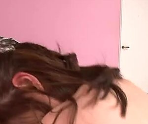Thirsting Asian bitch pleases her hairy pussy with vibrators