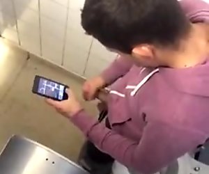 Caught hot boy jerking off in public toilet