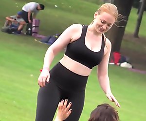 Sexy PAWG blonde in tight lycra pants