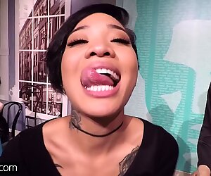 Honey Gold petite blasian babe quivers and cums