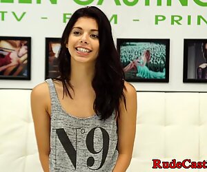 Gagged teen roughly doggystyled at casting