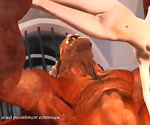 Huge Demon penetrates petite blonde captive