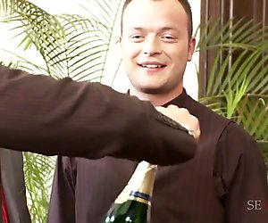 Blonde and brunette sluts are Jizzed all over by a group of horny guys